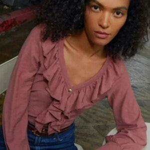 Nation LTD Dusty Rose Ruffle V-Neck Blouse